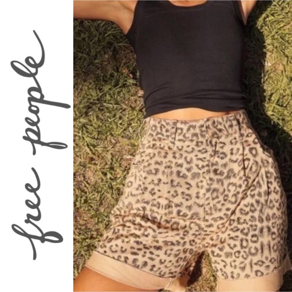 Free People Cheetah Print High-Waist Shorts Cotton Leopard